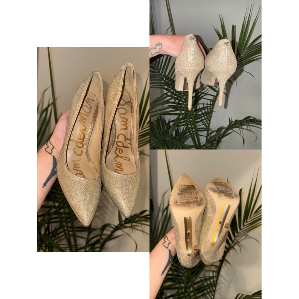 Sam Edelman Glitter Pointed-Toe Stiletto Pumps in Gold